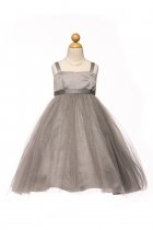 Silver Satin Spaghetti Strap Bodice with Tulle Overlayed Flower Girl Dress